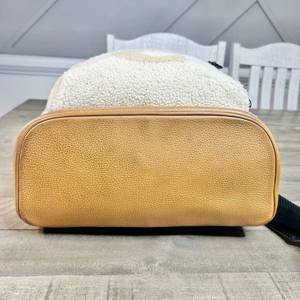 Coach Tan Shearling Motif West Backpack Bag CE437 Ginger Pebble Leather
